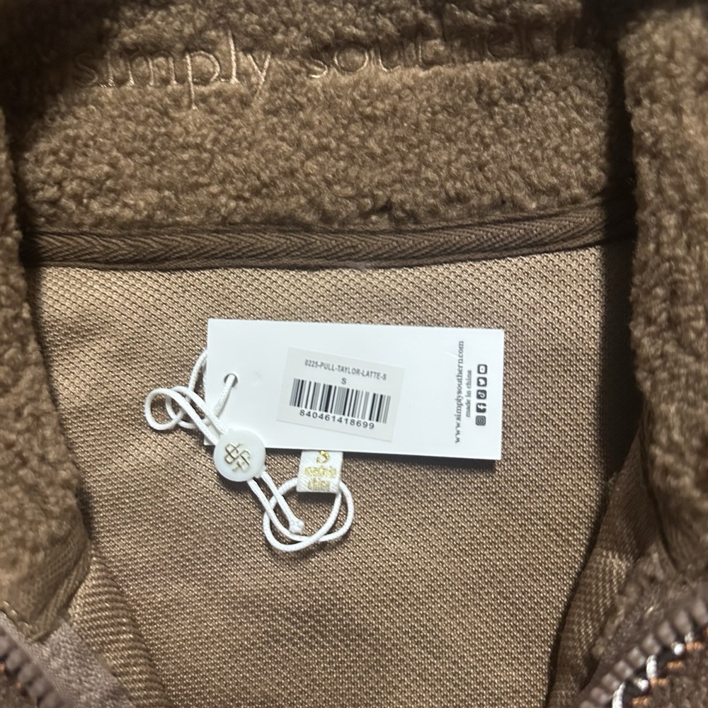 Simply Southern Sherpa Pullover Womens S Crop UGG Quarter Zip Brown Tasman NWT - Picture 7 of 8